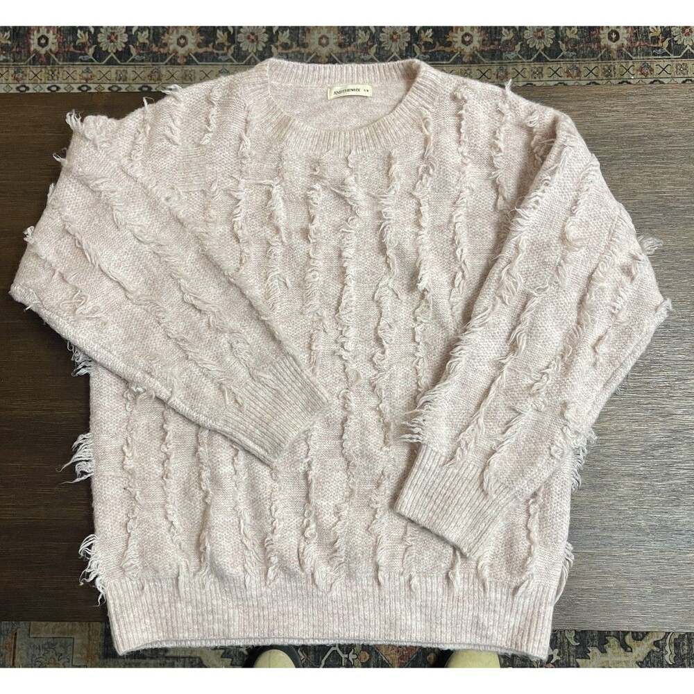 And The Why S/M Loose Knit Crew Neck Fuzzy Sweater Pale Pink